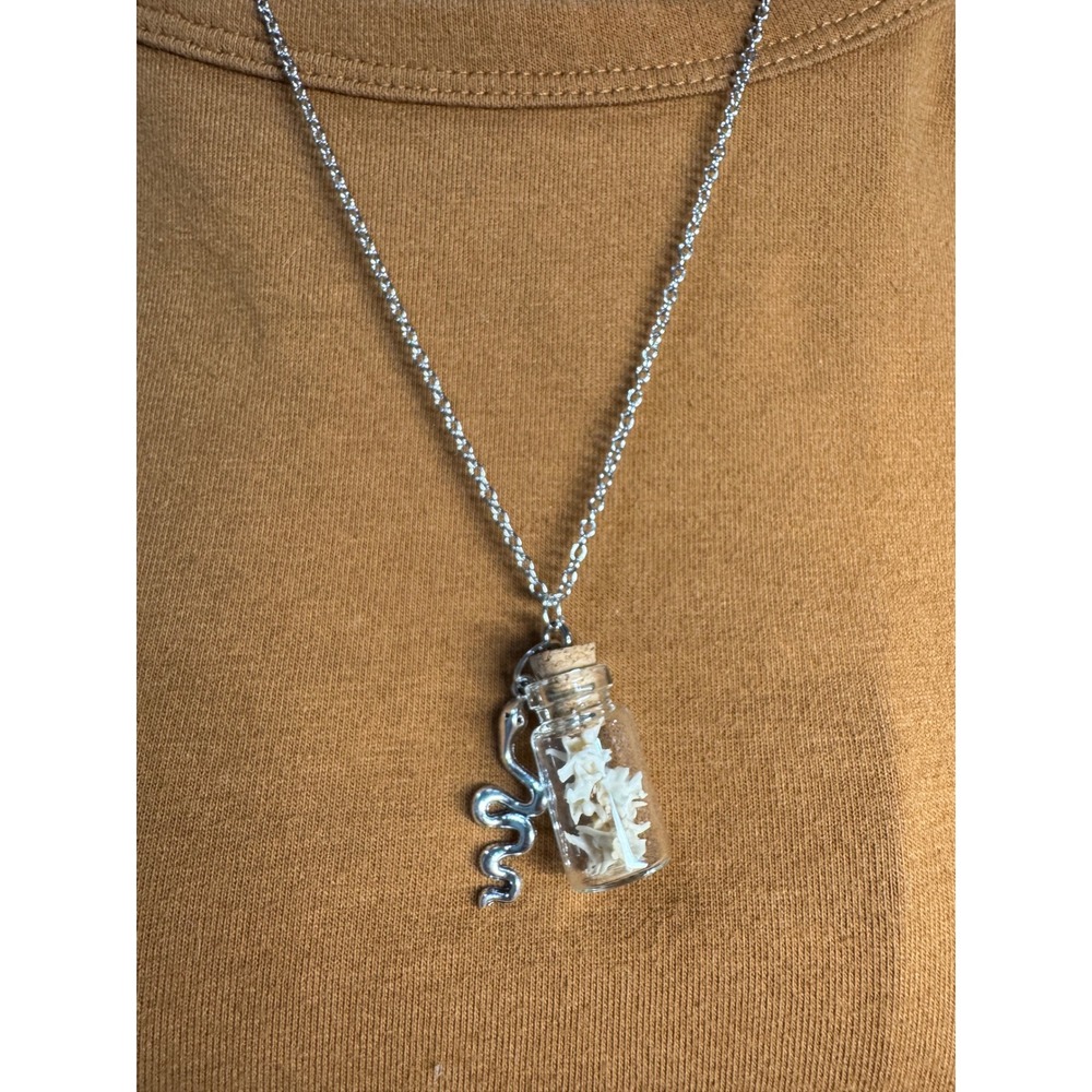 Rattlesnake Vertebrae Vial Necklace snake Charm Gothic‎ Witchy Halloween Jewelry